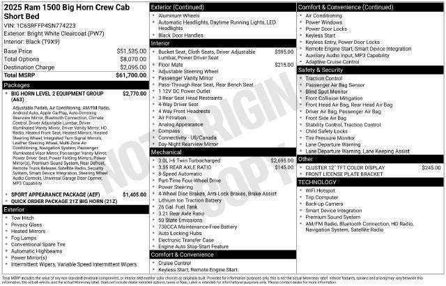 2025 RAM 1500 Big Horn/Lone Star