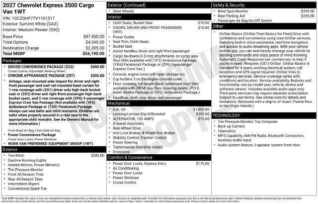 2027 Chevrolet Express Cargo Van Base