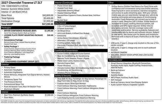 2027 Chevrolet Traverse AWD LT