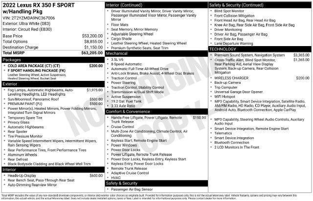 2022 Lexus RX 350 350 F Sport Handling