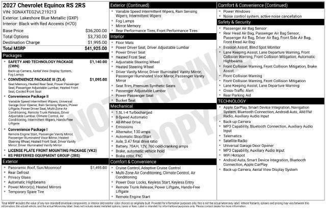2027 Chevrolet Equinox AWD RS