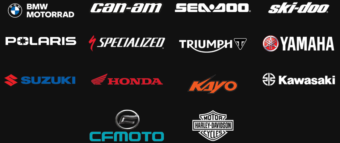 BMW MOTORRAD, POLARIS, can-am, SPECIALIZED, SEADOO, TRIUMPH, ski-doo, YAMAHA, SUZUKI, HONDA, KAYO, Kawasaki, CFMOTO, HARLEY-DAVIDSON Motor CYCLES