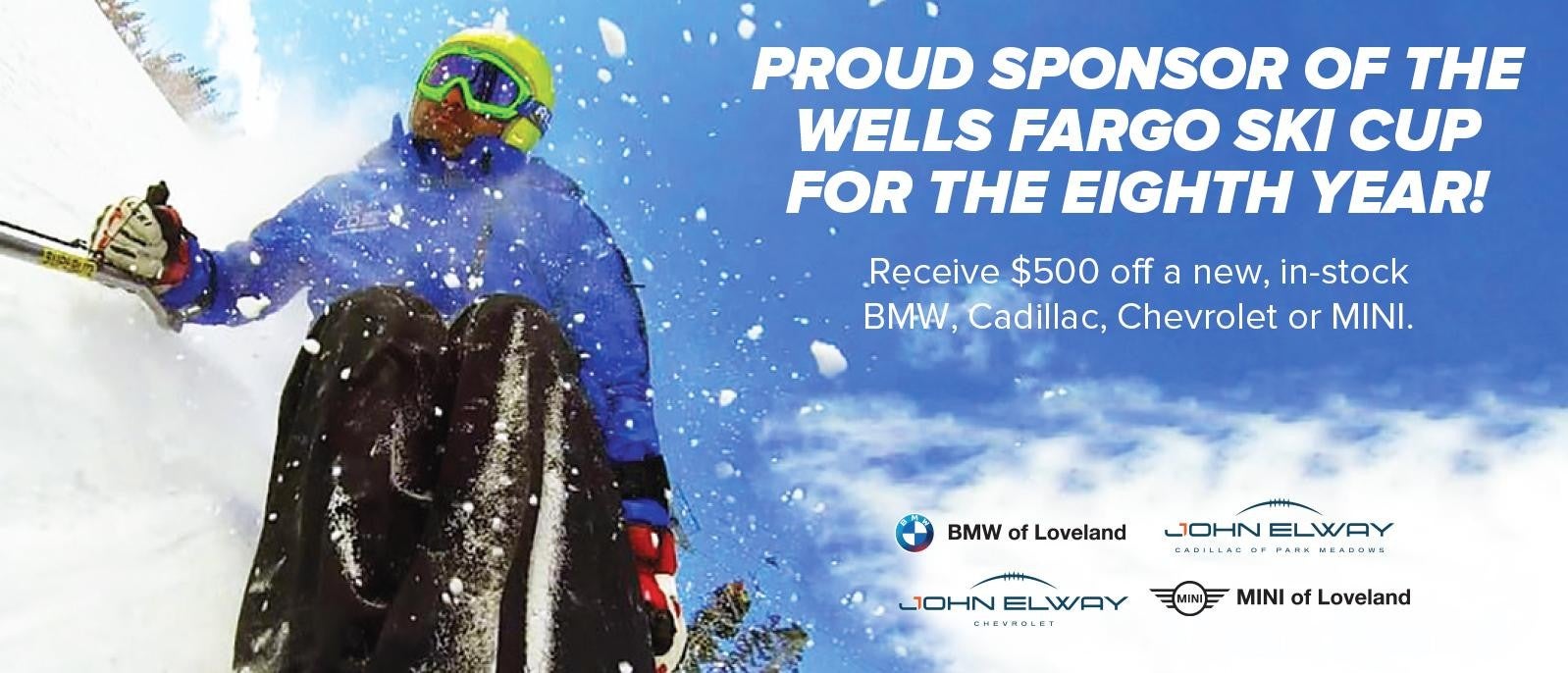 Man skiing with text overlay